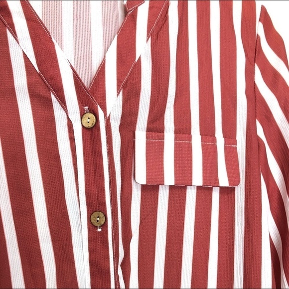 NWT Boutique Red and White Striped Button Down Top - Picture 3 of 5